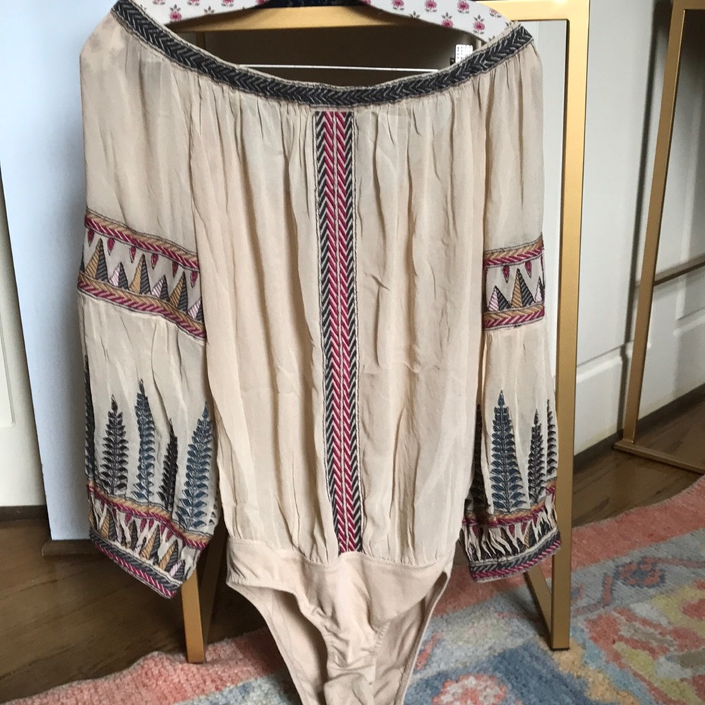 Free People long sleeve embroidered body suit